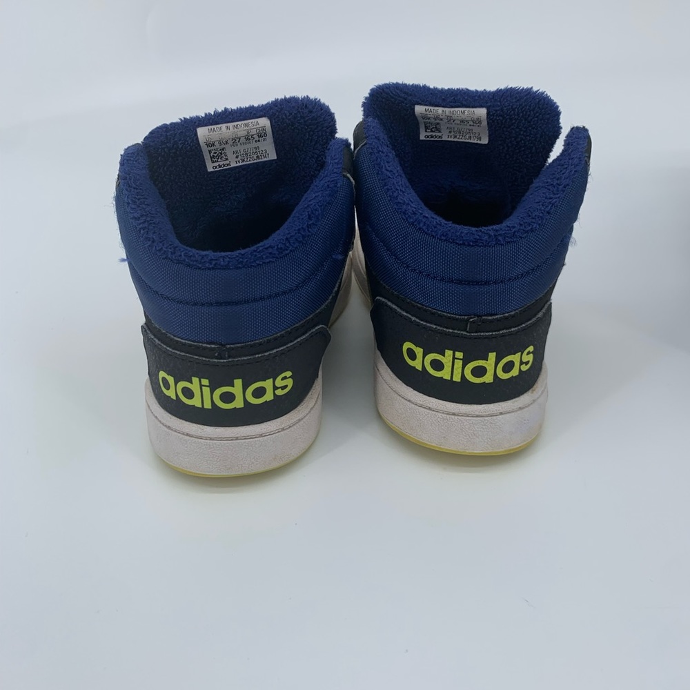 Adidas Hoops MIDI High Top Black and Yellow Fleece Lined Boy Sneakers Size 10 - Picture 6 of 9